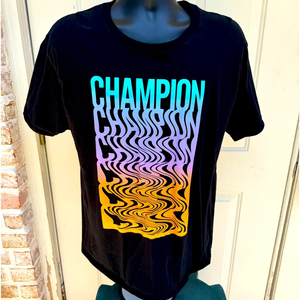 Champion, Short Sleeve, Black, Shirt, Size Large